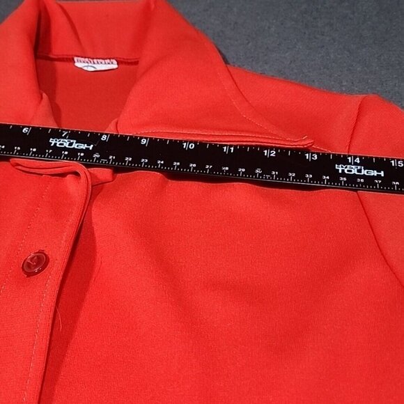 Vint 60's 70s Fire Red Orange Polyester Knit Jacket Lucite Buttons Womens Small - Picture 4 of 7